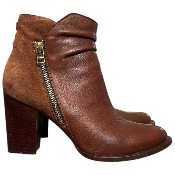 Lucchese Britta Bootie Redwood Leather Suede Ankle Boots Block Heel Women’s 9B - Picture 4 of 11